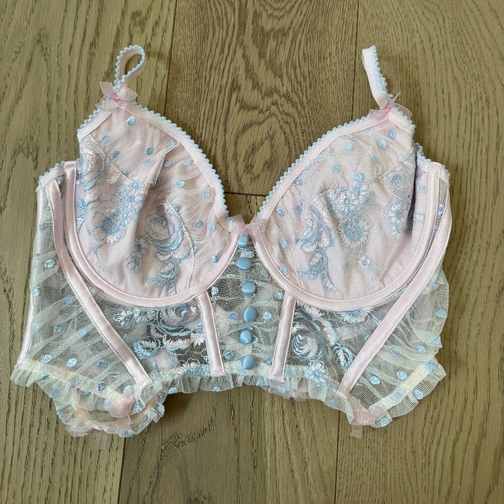 For Love & Lemons Pastel Pink & Blue Embroidered Lingerie Top